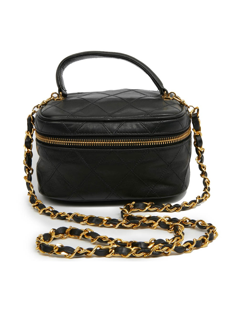 Vanity case CHANEL cuir d'agneau matelassé noir