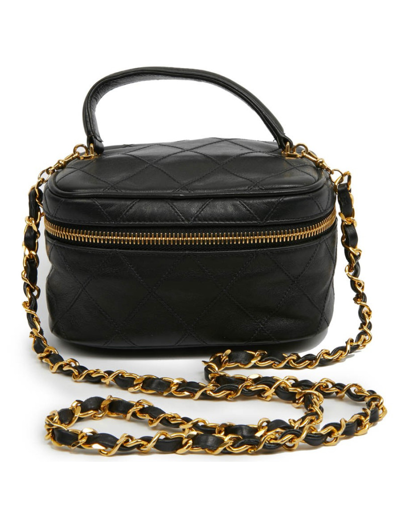 Vanity case CHANEL cuir d'agneau matelassé noir