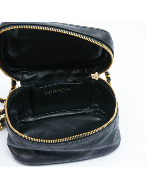 Vanity case CHANEL cuir d'agneau matelassé noir