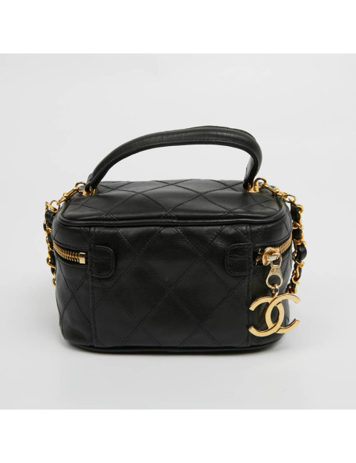 Vanity case CHANEL cuir d'agneau matelassé noir