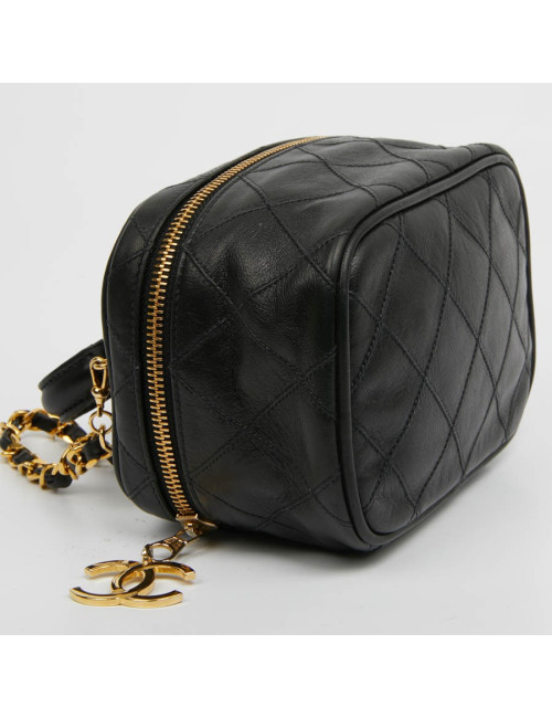 Vanity case CHANEL cuir d'agneau matelassé noir