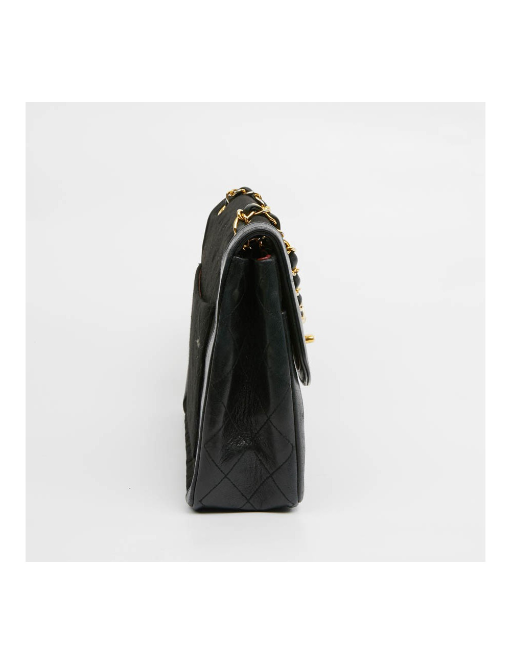 Sac Timeless CHANEL jersey noir et cuir