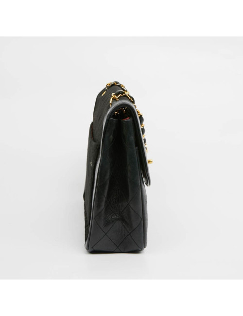 Sac Timeless CHANEL jersey noir et cuir