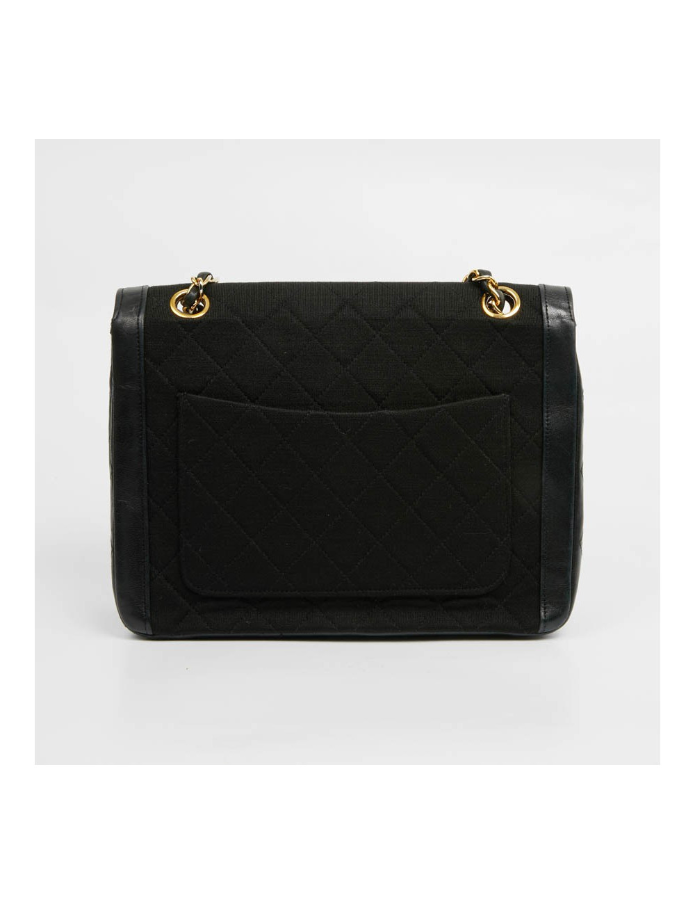 Sac Timeless CHANEL jersey noir et cuir