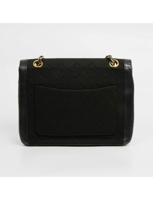 Sac Timeless CHANEL jersey noir et cuir