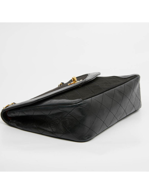 Sac Timeless CHANEL jersey noir et cuir