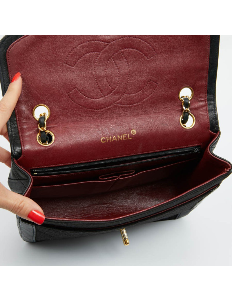 Sac Timeless CHANEL jersey noir et cuir