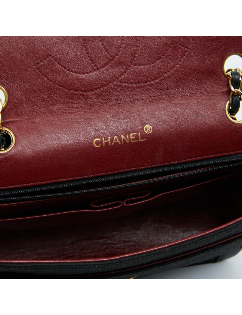 Sac Timeless CHANEL jersey noir et cuir