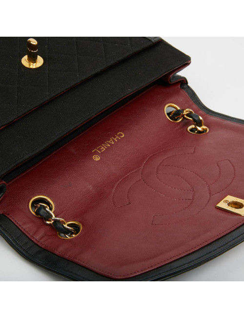 Sac Timeless CHANEL jersey noir et cuir