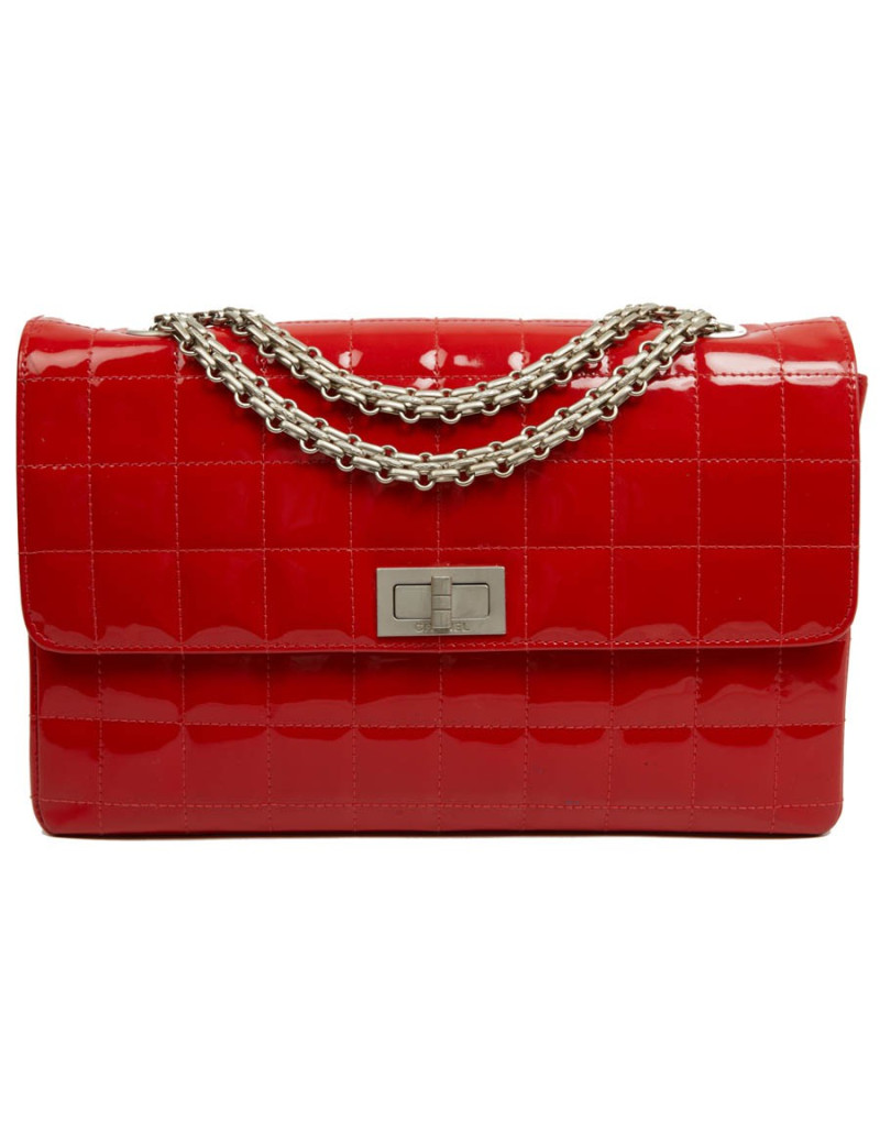 Sac 2.55 CHANEL cuir verni rouge Vintage
