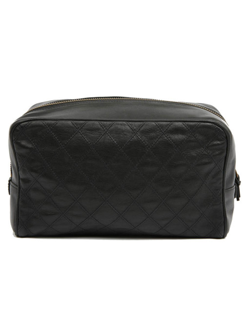 Trousse de toilette CHANEL cuir d'agneau matelassée noire