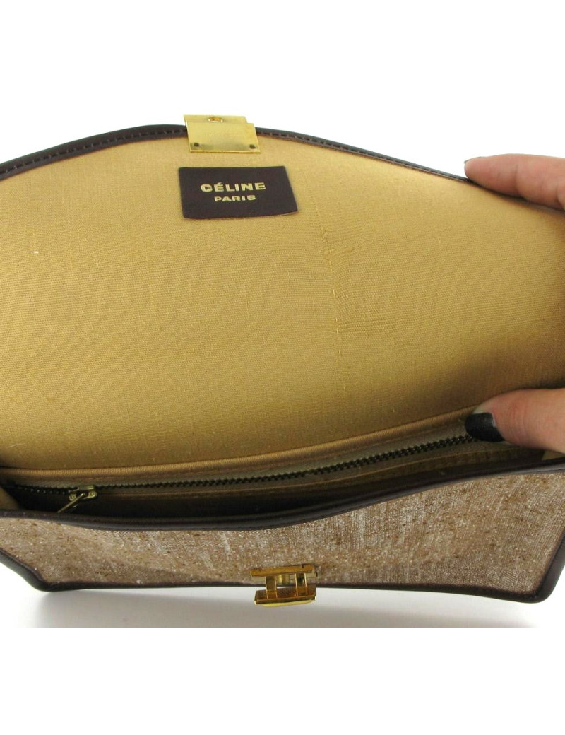 Pochette CELINE vintage en toile marron chiné