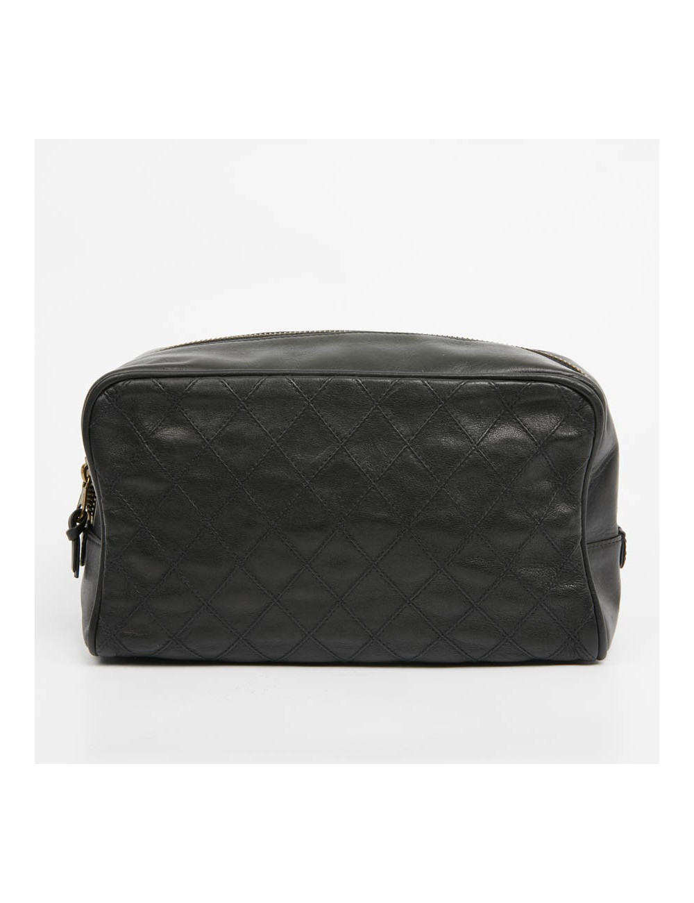 Trousse de toilette CHANEL cuir d'agneau matelassée noire