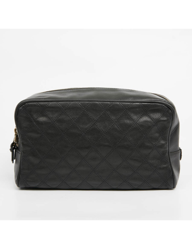 Trousse de toilette CHANEL cuir d'agneau matelassée noire