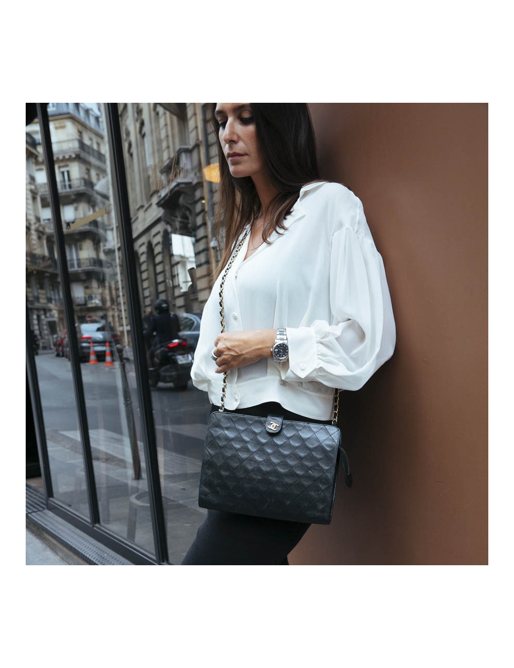 sac CHANEL pochette cuir matelassé noir