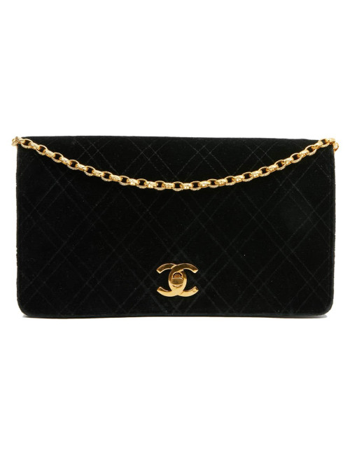 Sac CHANEL à rabat velours noir