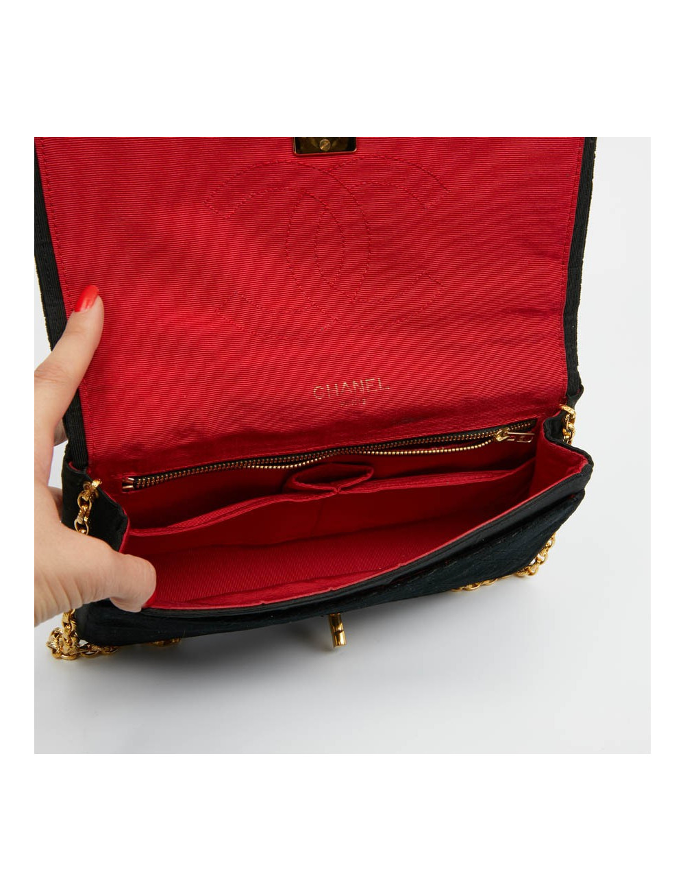 Sac CHANEL à rabat velours noir