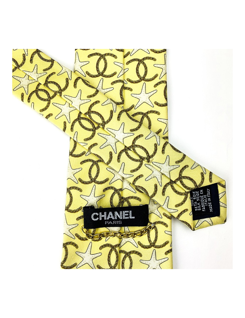 Cravate CHANEL jaune etoile des mer et CC