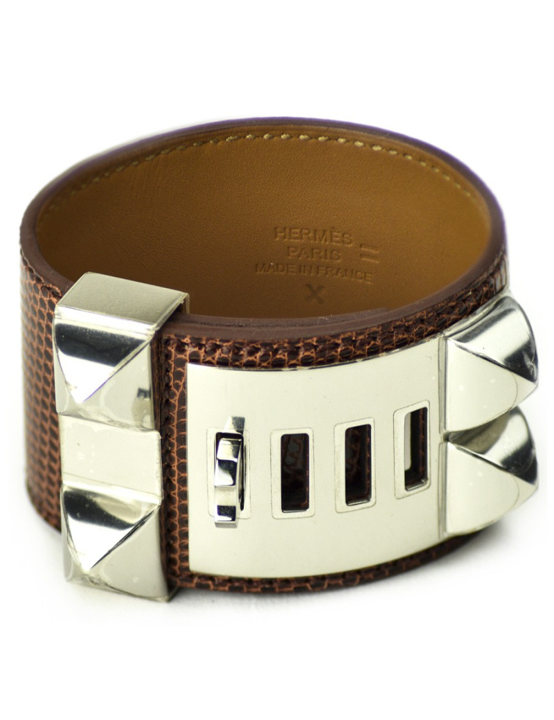 Bracelet HERMES collier de chien cuir lezard nilocus lisse étrusque