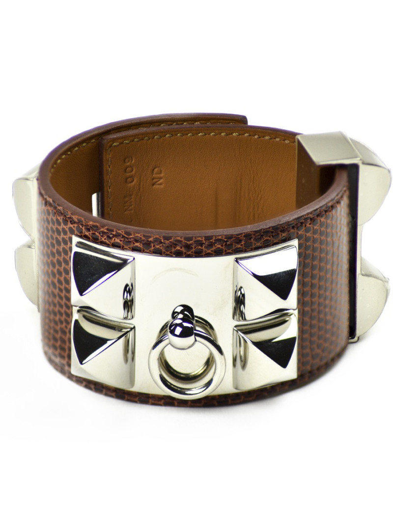 HERMES dog collar bracelet smooth Etrusque nilocus lezard leather