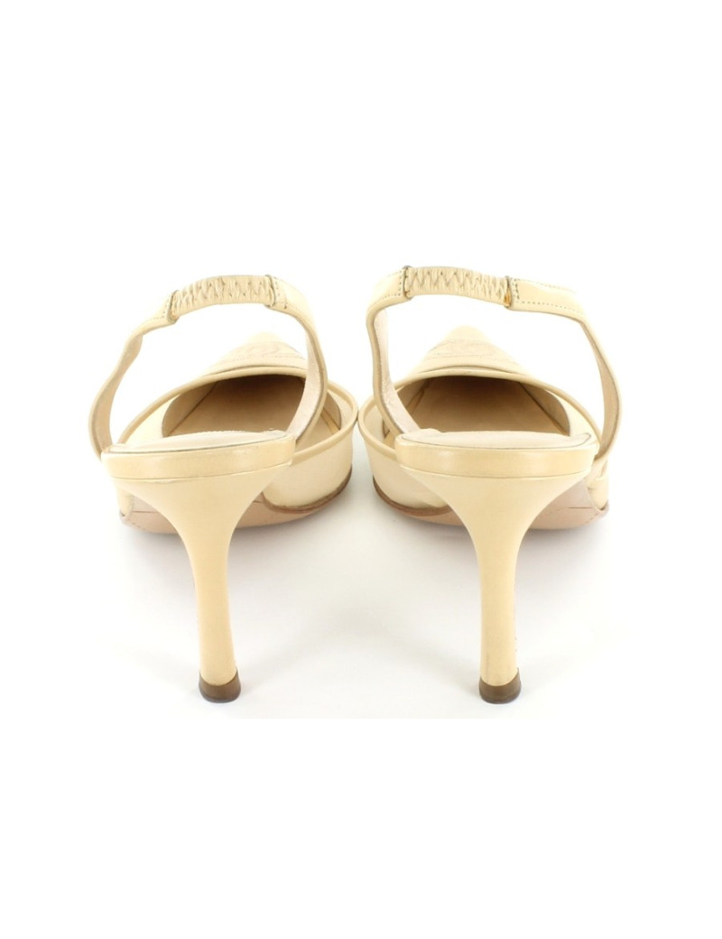 Escarpins CHANEL en cuir et résille beige T 37,5
