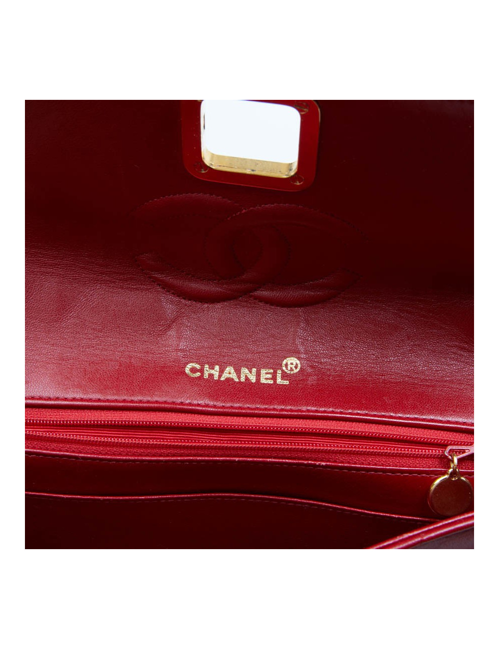 Sac épaule CHANEL cuir d'agneau matelassé rouge