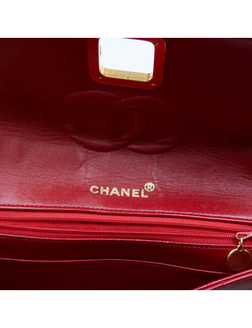 Sac épaule CHANEL cuir d'agneau matelassé rouge