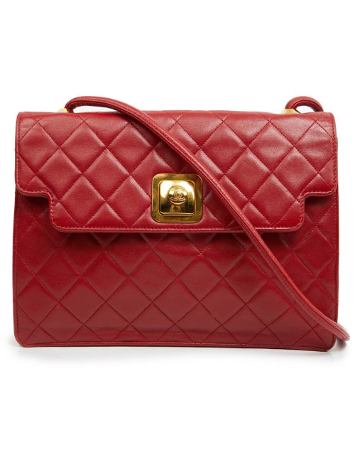 Sac épaule CHANEL cuir d'agneau matelassé rouge