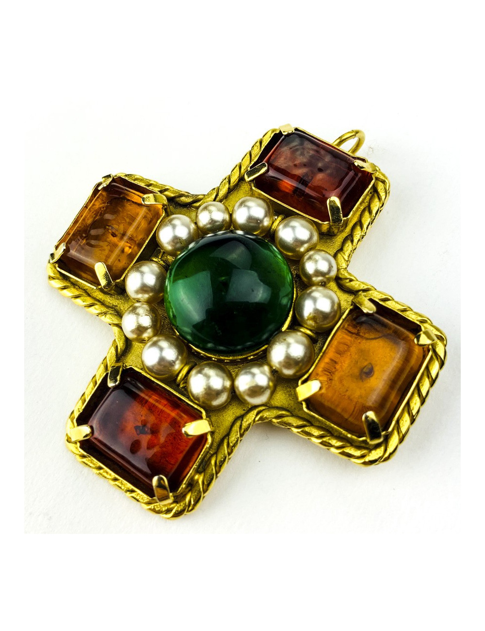 Broche Couture CHANEL en pâte de verre Vintage