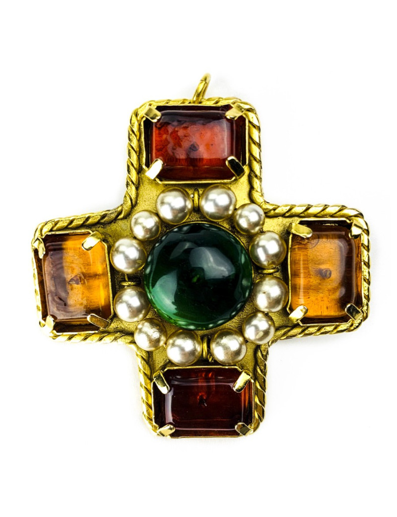 Broche Couture CHANEL en pâte de verre Vintage