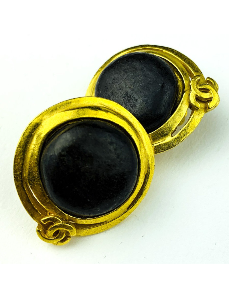 Clips CHANEL cuir marron vintage 