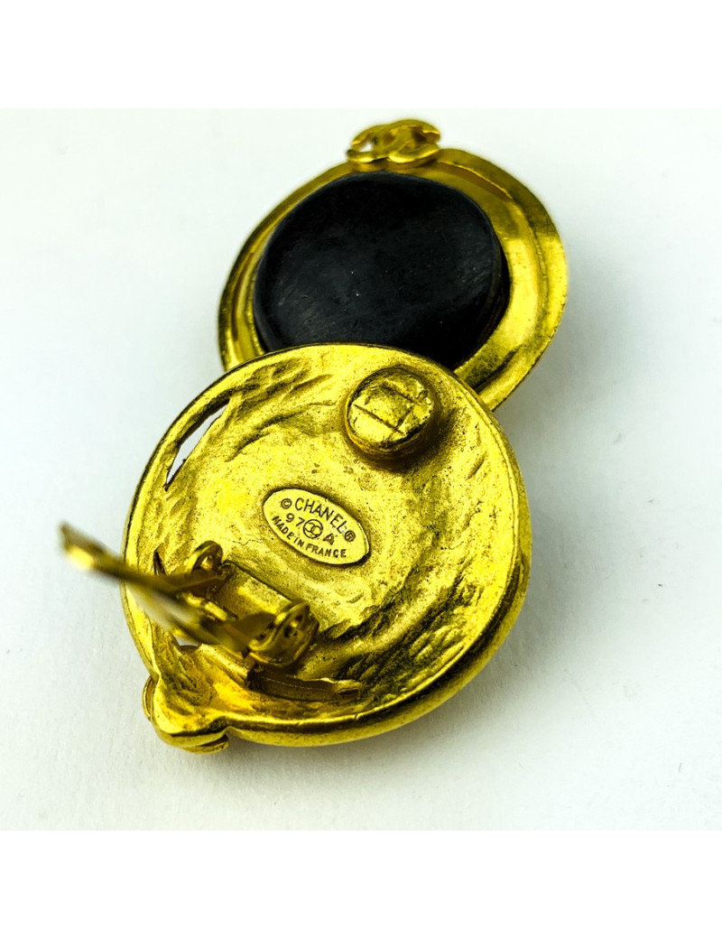 Clips CHANEL cuir marron vintage 