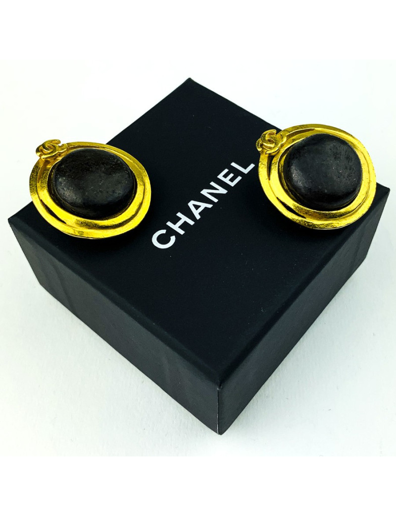 Clips CHANEL cuir marron vintage 