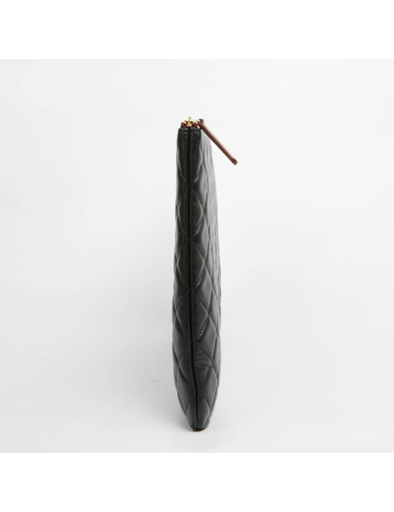 Porte documents CHANEL cuir d'agneau matelassé noir