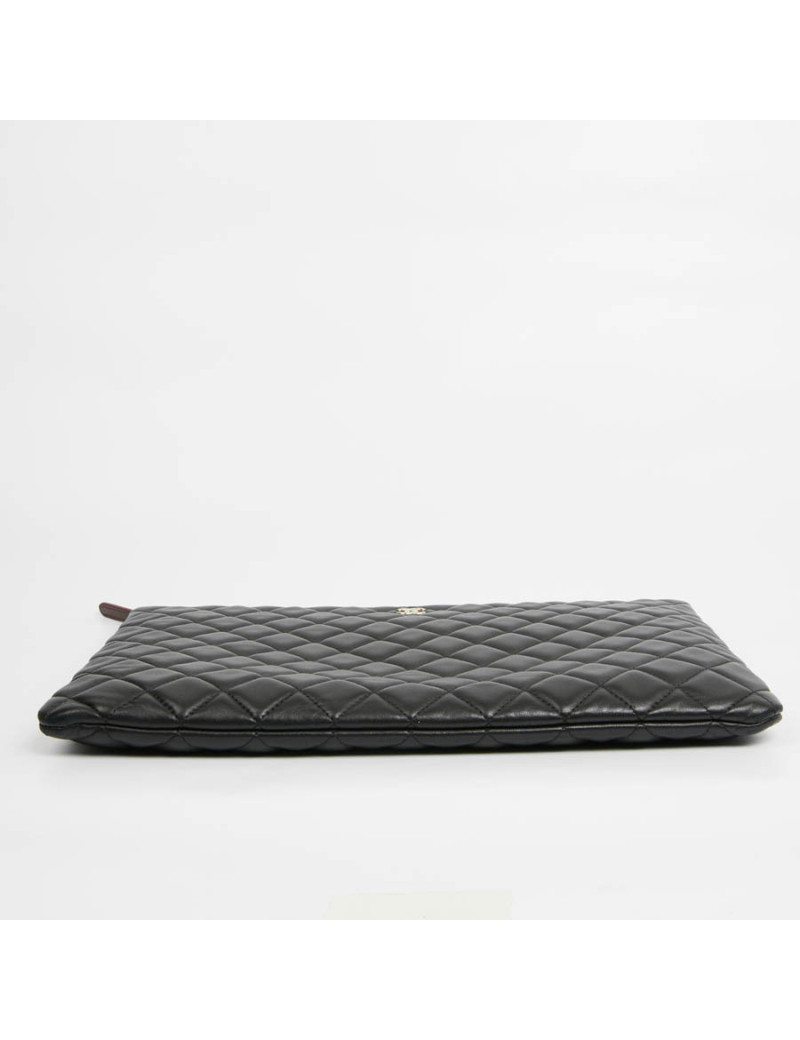 Porte documents CHANEL cuir d'agneau matelassé noir
