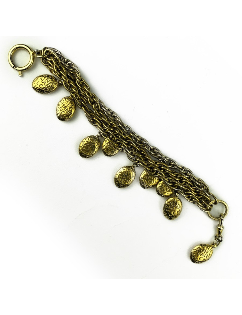 Bracelet CHANEL pampilles dorées triple rangs Vintage