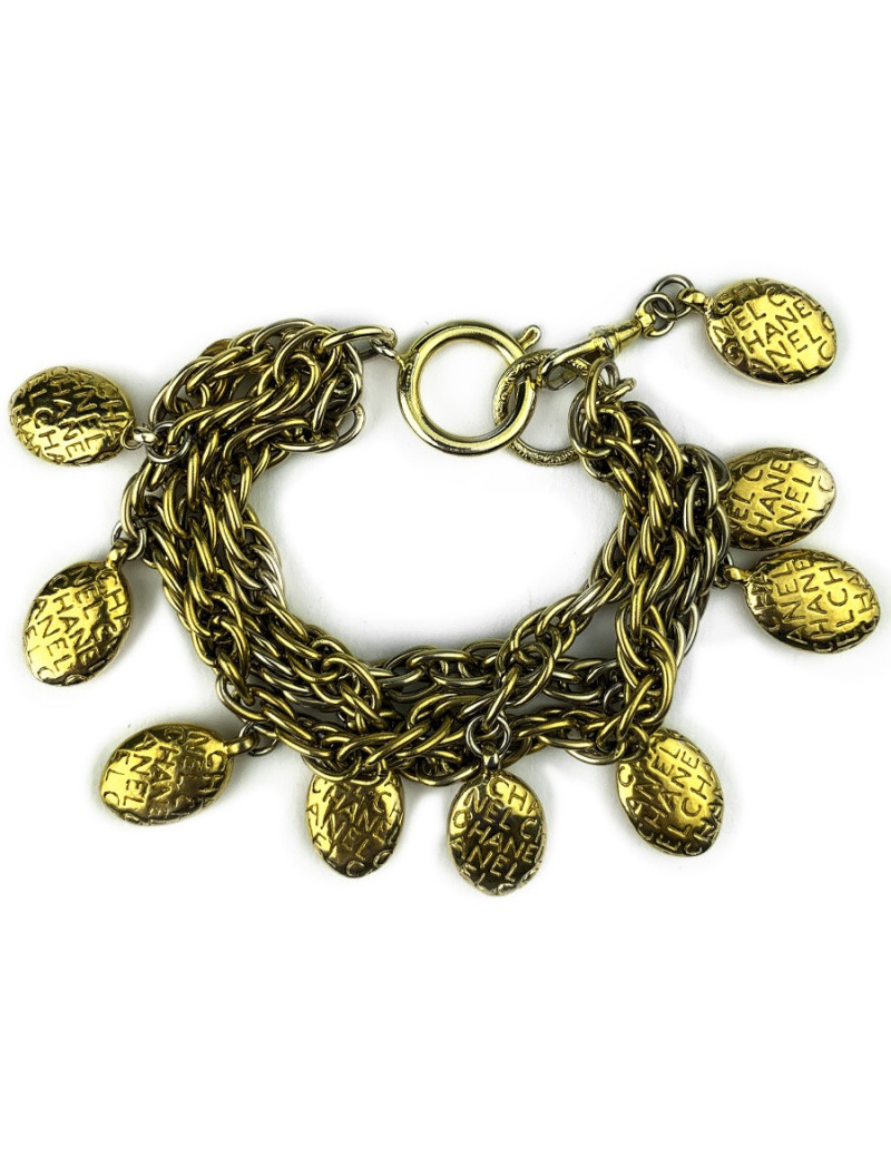 Bracelet Vintage CHANEL triple rangs et pampilles dorées