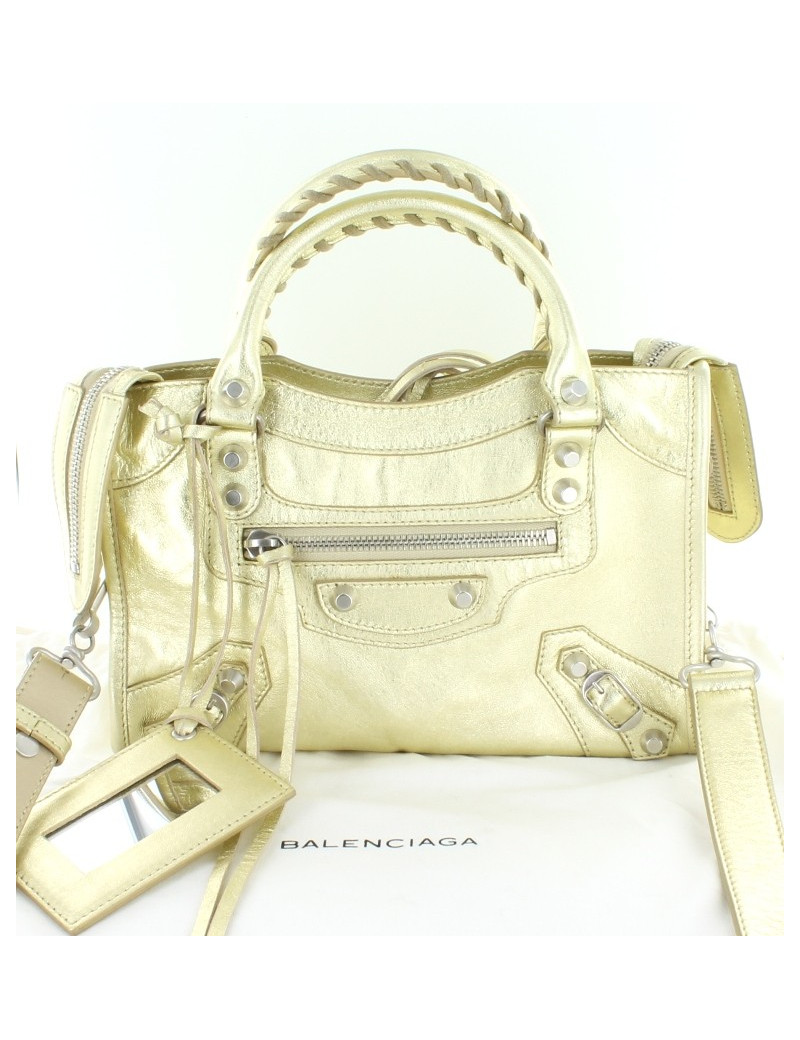 Sac BALENCIAGA mini city en cuir d'agneau couleur gold