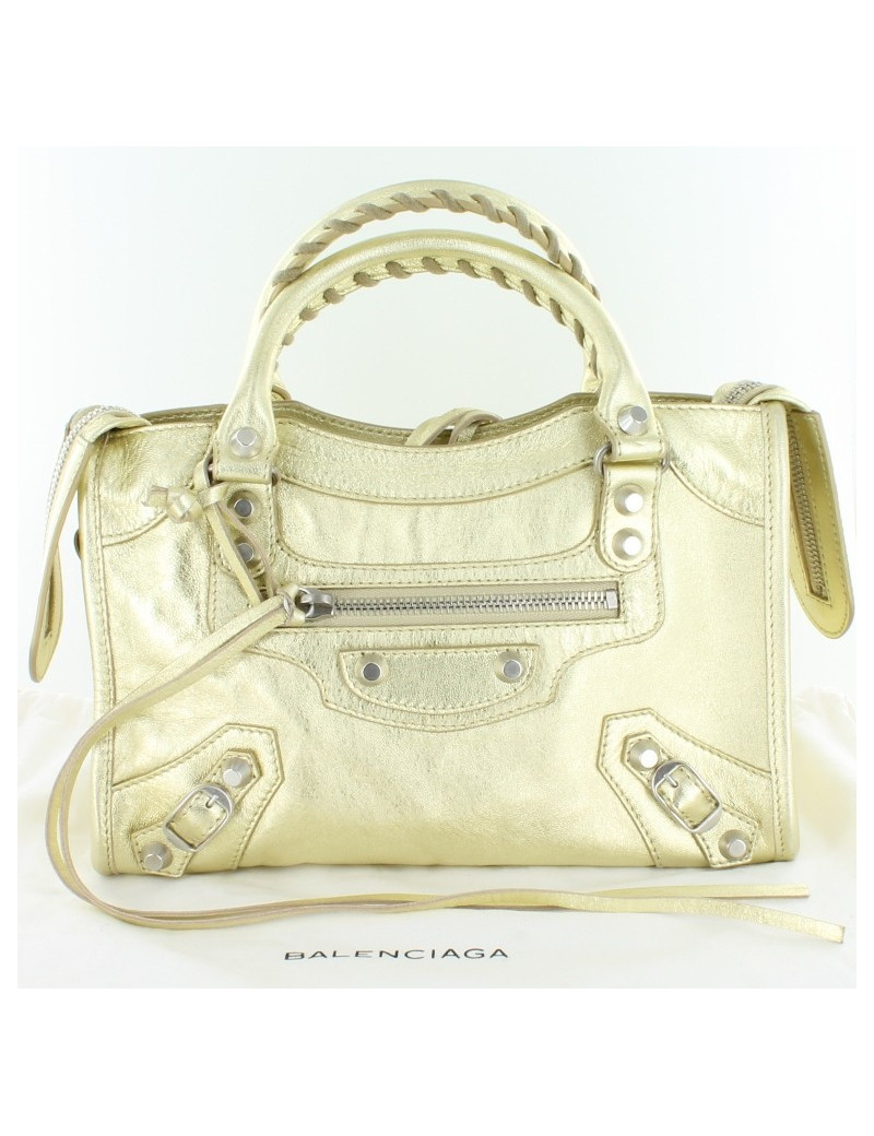 Sac BALENCIAGA mini city en cuir d'agneau couleur gold