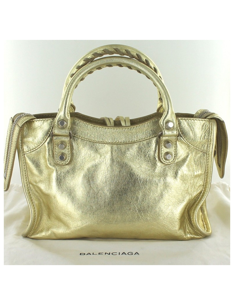 Sac BALENCIAGA mini city en cuir d'agneau couleur gold