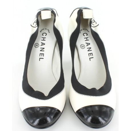 Shoes CHANEL black and white style leather ballerina T 36.5