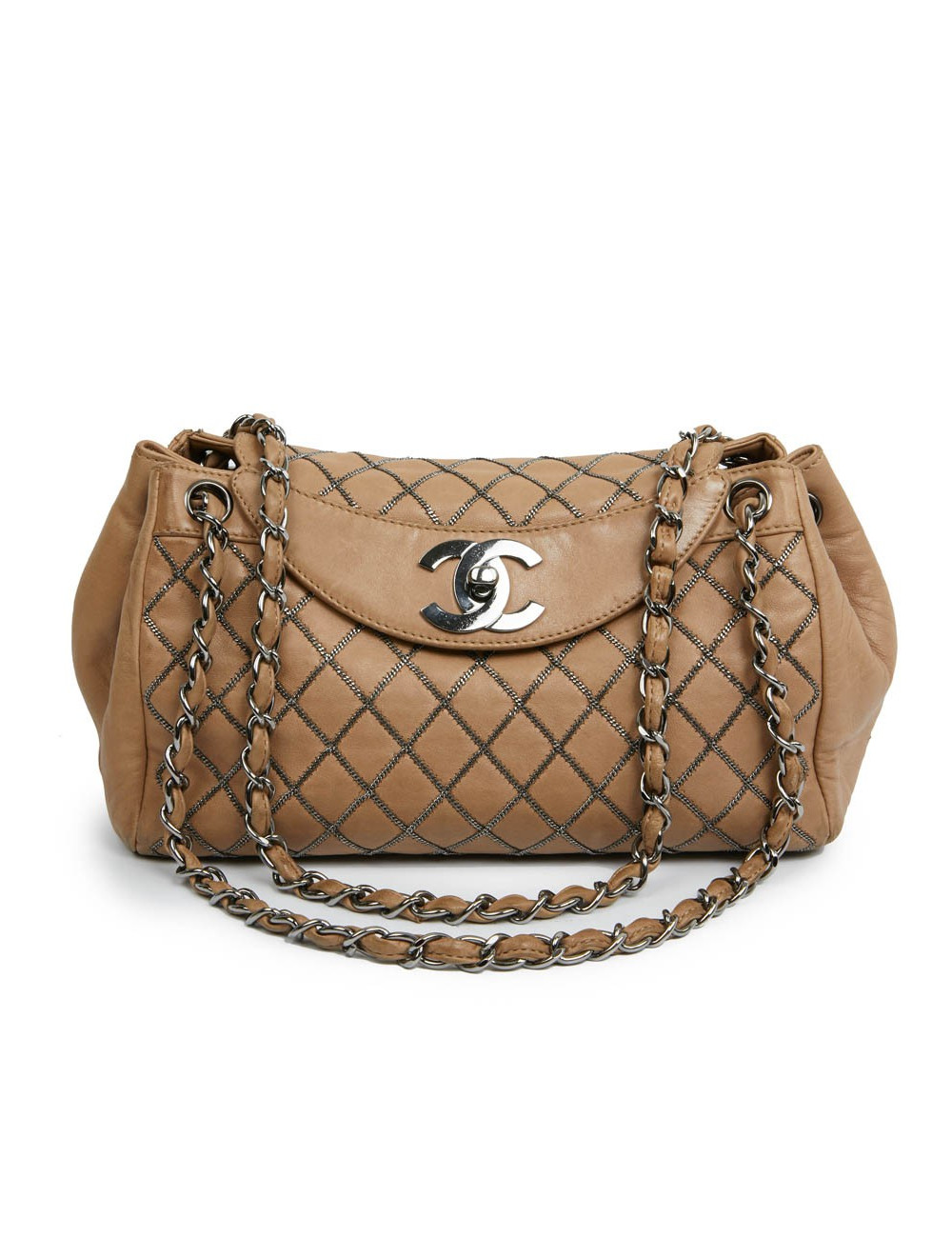 Sac CHANEL cuir d'agneau beige et chaine ruthénium