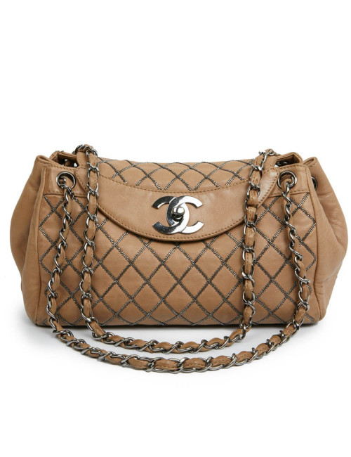 Sac CHANEL cuir d'agneau beige et chaine ruthénium
