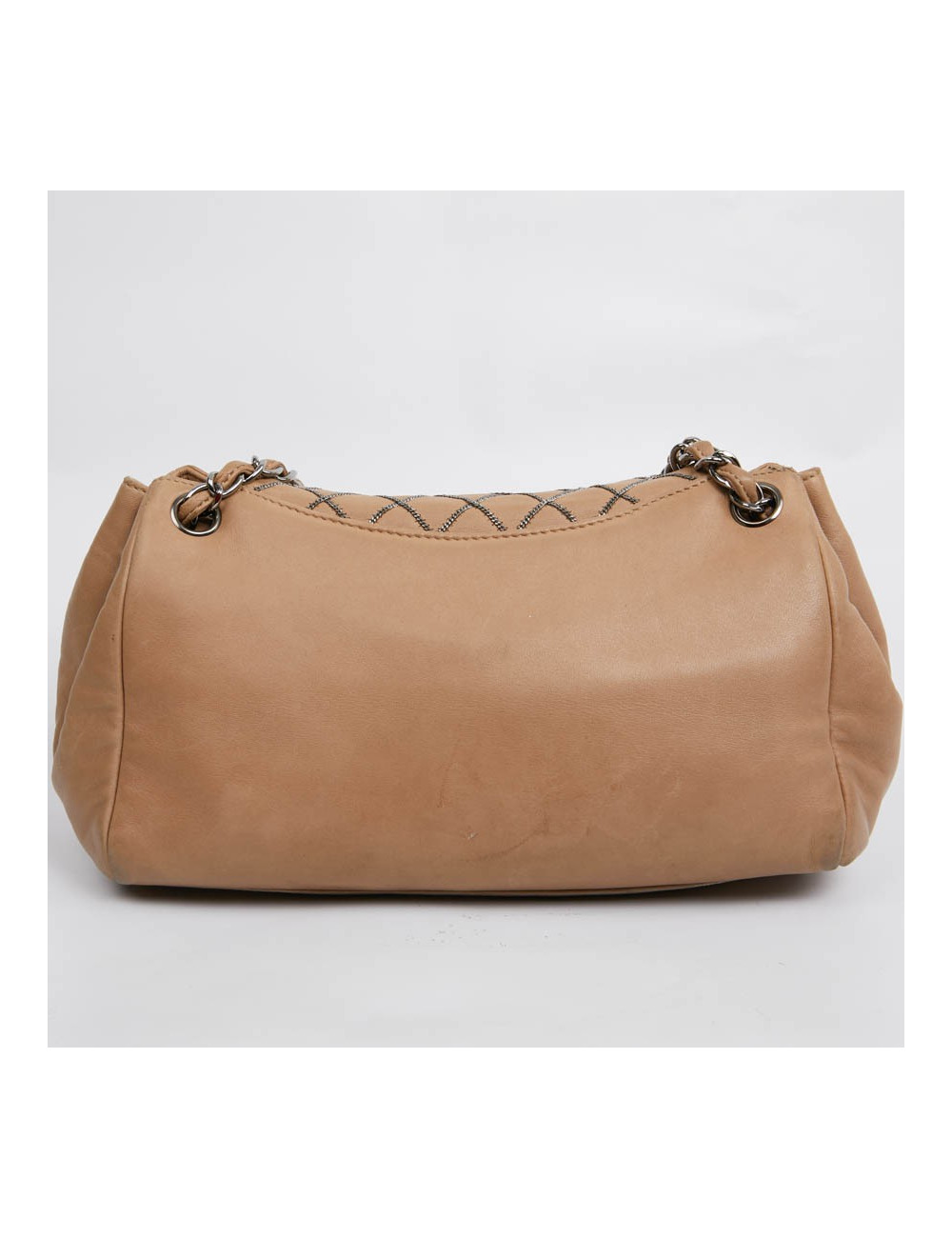 Sac CHANEL cuir d'agneau beige et chaine ruthénium