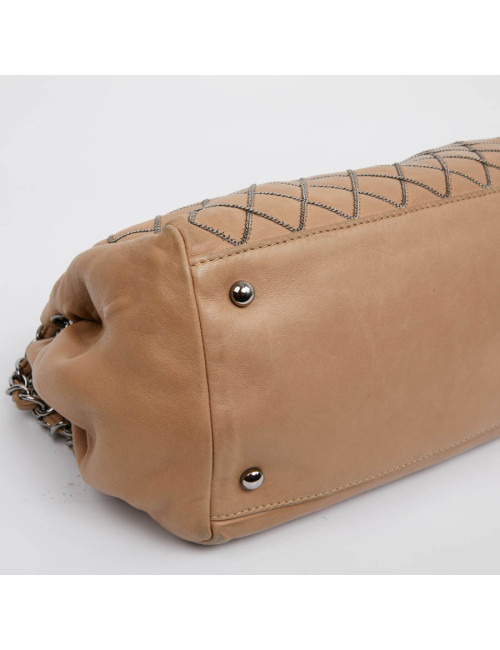 Sac CHANEL cuir d'agneau beige et chaine ruthénium