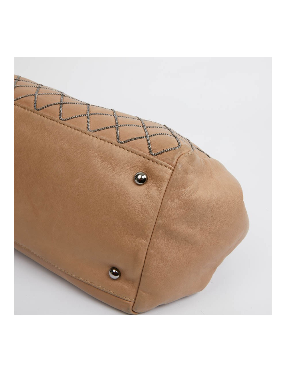 Sac CHANEL cuir d'agneau beige et chaine ruthénium