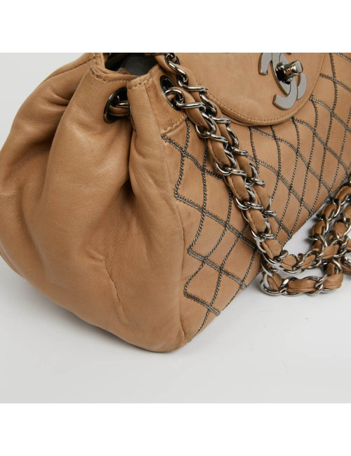 Sac CHANEL cuir d'agneau beige et chaine ruthénium