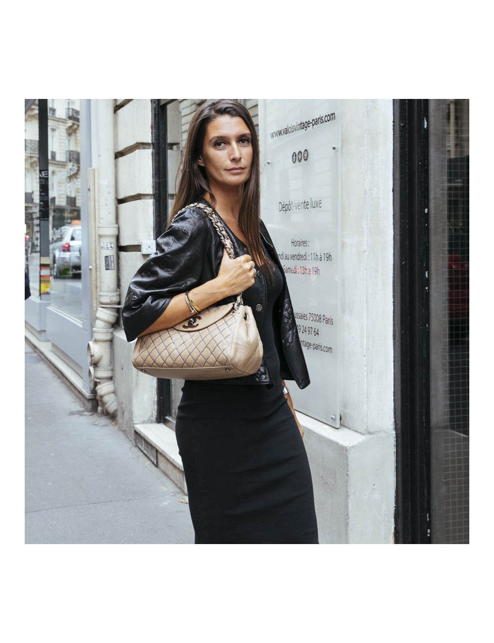 Sac CHANEL cuir d'agneau beige et chaine ruthénium