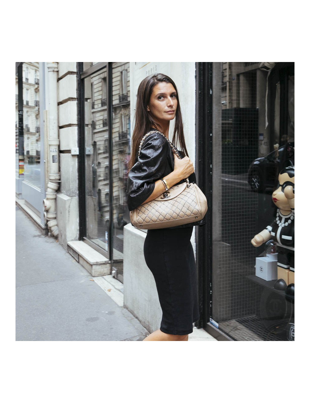 Sac CHANEL cuir d'agneau beige et chaine ruthénium