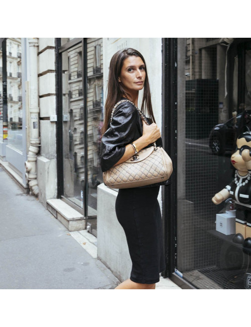 Sac CHANEL cuir d'agneau beige et chaine ruthénium